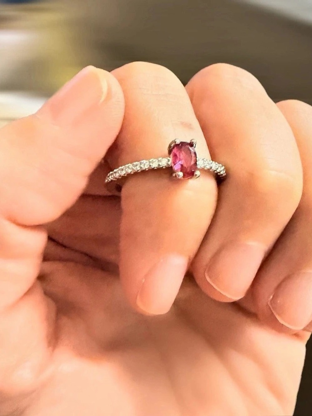 Pink Cz & Silver Tone Princess Adjustable Ring New